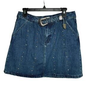 Rock & Roll Denim Studded Silver Western Concert Belt Denim Mini Skirt Size 30